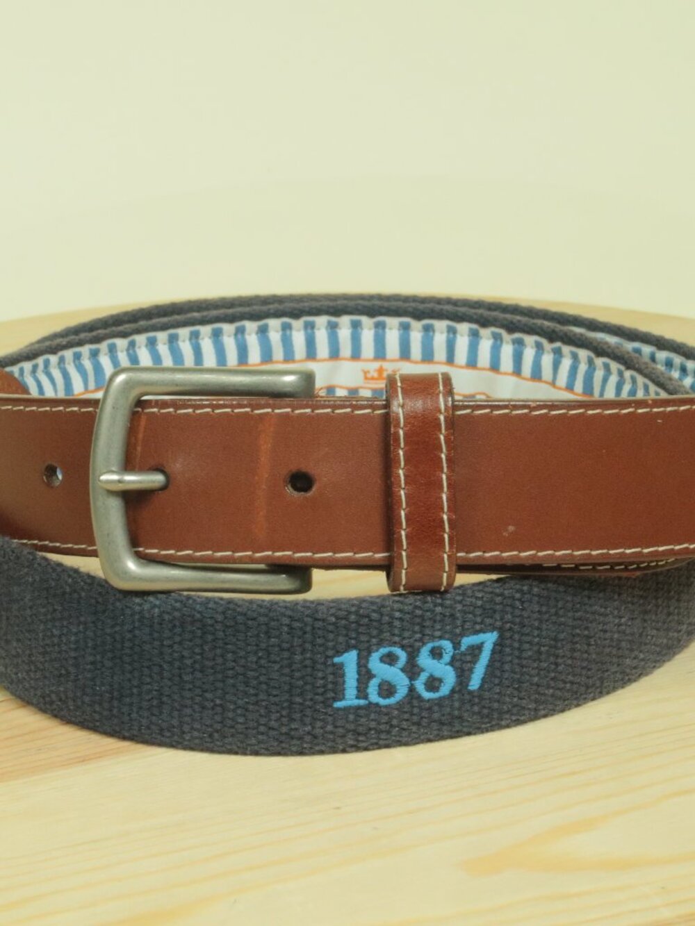 Peter Millar Piedmont Driving Club Canvas Golf Belt Mens 42 Blue Leather FLAW